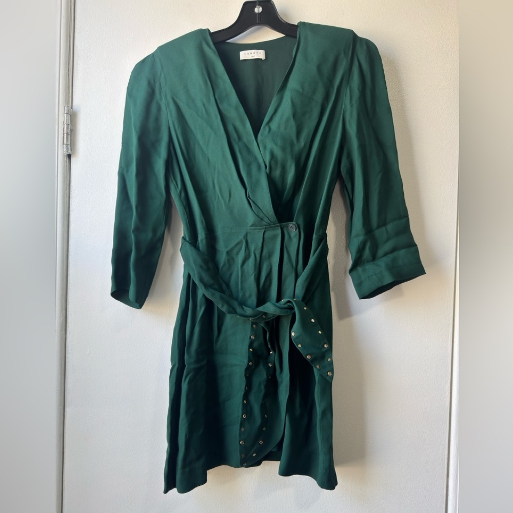 Sandro Elegant Green Wrap Mini Dress - Picture 15 of 15